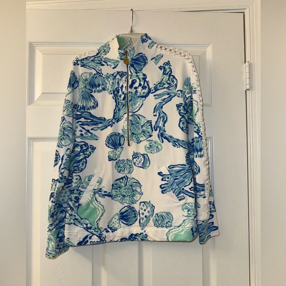 Lilly Pulitzer Barefoot Princess Blue White Shell Lace Skipper Popover Jacket - Picture 1 of 5